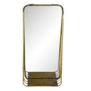 Zlaté kovové zrcadlo s patinou a poličkou - 24*11*49 cm Clayre & Eef  - -