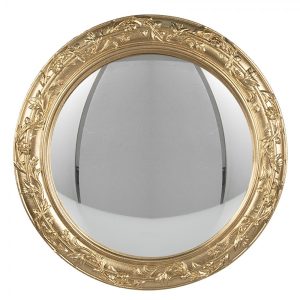 Zlaté kulaté nástěnné vypouklé zrcadlo s listy Lianne – Ø 26*2/ Ø 19 cm Clayre & Eef  - -