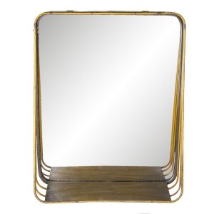 Zlaté retro zrcadlo v kovovém rámu s dřevěnou poličkou Gold - 34*11*42 cm Clayre & Eef  - -