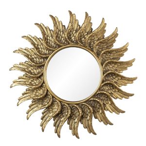 Zlaté zrcadlo v rámu z andělských křídel - Ø 47*3 cm Clayre & Eef  - -