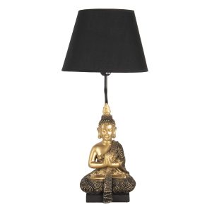 Zlato černá stolní lampa s Buddhou - Ø 28*60 cm / E27 Clayre & Eef  - -