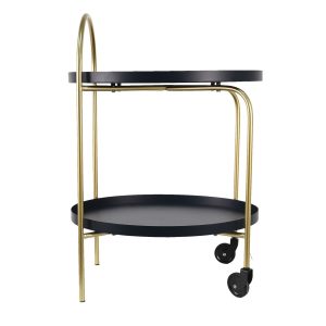 Zlato-černý odkládací pojízdný stolek Leyla - 48*38*67 cm Clayre & Eef  - -