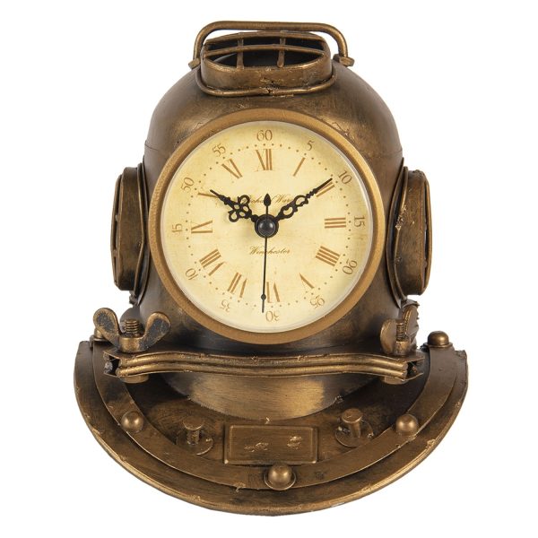 Zlatohnědé stolní hodiny ve tvaru potápěčské masky - 16*15*18 cm Clayre & Eef  - -
