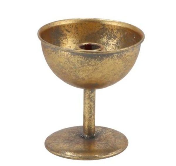 Zlatý antik kovový svícen na noze Dhaka gold - Ø 12*13 cm daan kromhout  - -