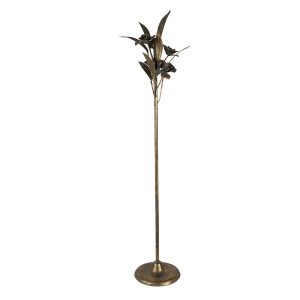 Zlatý antik kovový svícen s květy Flowia - 19*18*61 cm Clayre & Eef  - -