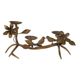 Měděný antik kovový svícen s ptáčky a květy - 50*25*21 cm Clayre & Eef  - -