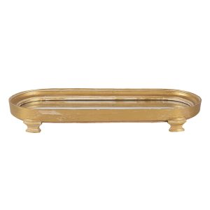 Zlatý dekorativní podnos na nožičkách se zrcadlovou výplní - 36*4*13 cm Clayre & Eef  - -