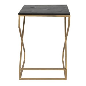 Zlatý kovový odkládací stolek Stefano s černou deskou - 40*40*55 cm Clayre & Eef  - -