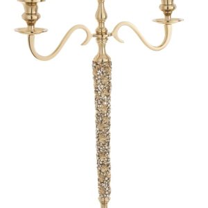 Zlatý kovový svícen na 3 svíčky se zdobením a kamínky Luxy - 40*16*65cm J-Line by Jolipa  - -