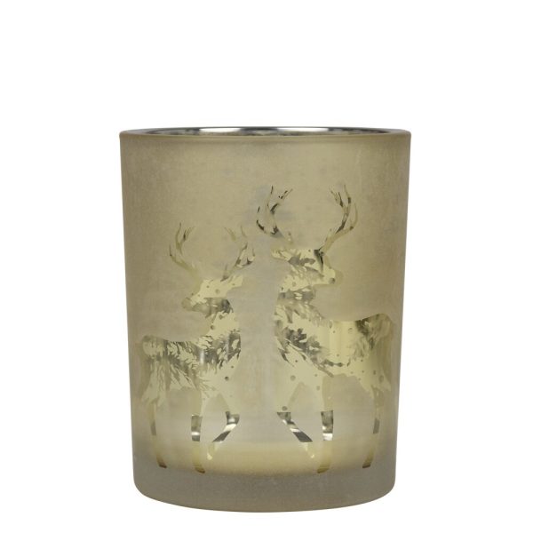 Zlatý skleněný svícen s jeleny Dancing Deer S - 7*7*8cm Mars & More  - -