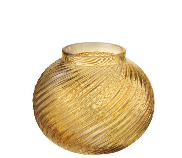 Žlutá skleněná kulatá váza Stripes S - Ø15*12