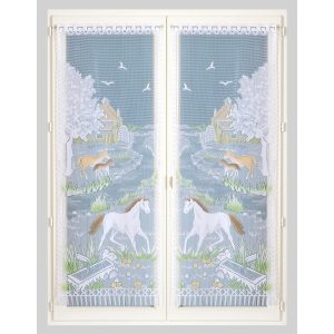Rovná vitrážová záclona s motivem koňů