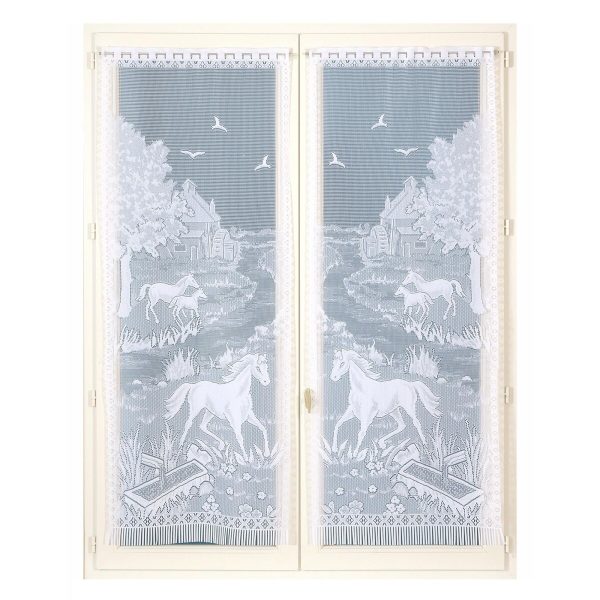 Rovná vitrážová záclona s motivem koňů