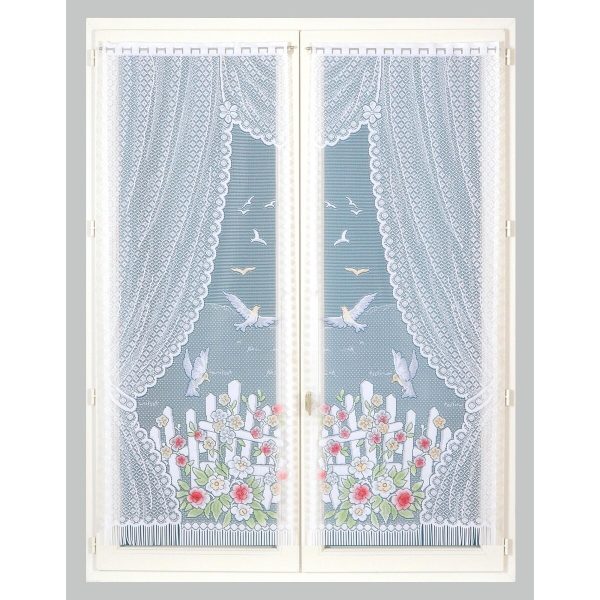 Rovná vitrážová záclona s motivem ptáčků