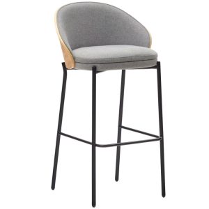 Šedá čalouněná barová židle Kave Home Eamy 77 cm  - Výška98 cm- Šířka 54 cm