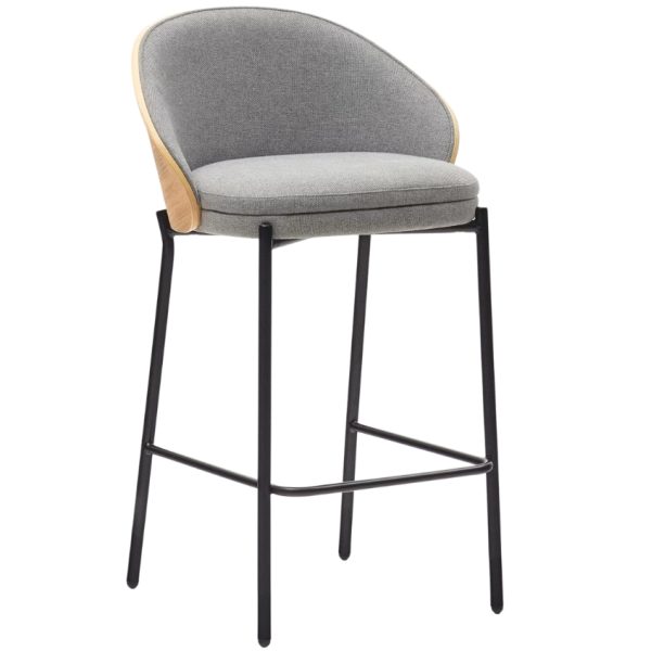 Šedá čalouněná barová židle Kave Home Eamy 65 cm  - Výška86 cm- Šířka 54 cm