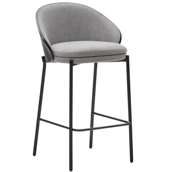 Šedá čalouněná barová židle Kave Home Eamy II. 65 cm  - Výška86 cm- Šířka 54 cm
