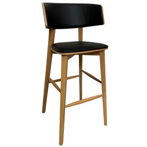 FormWood Černá koženková barová židle NORA 76 cm  - Výška108 cm- Šířka 51 cm