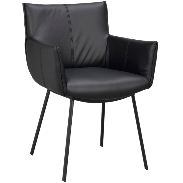 Černá kožená jídelní židle ROWICO HINCKLEY  - Výška84 cm- Šířka 58 cm