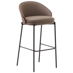 Hnědá koženková barová židle Kave Home Eamy 77 cm  - Výška98 cm- Šířka 54 cm