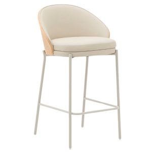 Béžová koženková barová židle Kave Home Eamy 65 cm  - Výška86 cm- Šířka 54 cm
