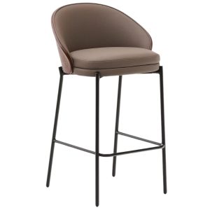 Hnědá koženková barová židle Kave Home Eamy 65 cm  - Výška86 cm- Šířka 54 cm
