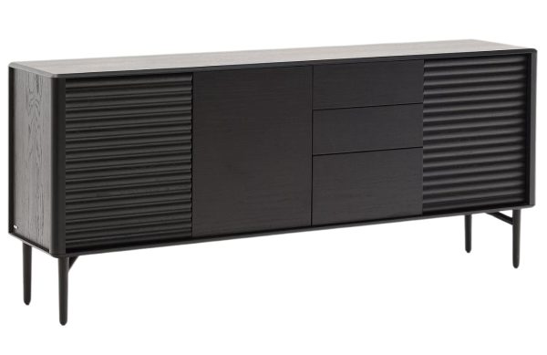 Černá dubová komoda Kave Home Lenon 200 x 45 cm  - Výška86 cm- Šířka 200 cm