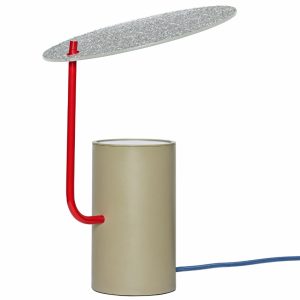Khaki skleněná stolní LED lampa Hübsch Disc  - Výška35 cm- Průměr stínidla 24 cm