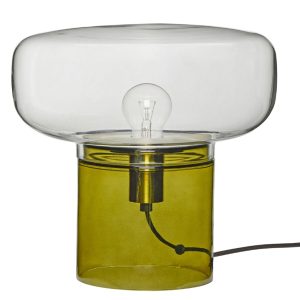 Zelená skleněná stolní lampa Hübsch Crave  - Výška30 cm- Průměr stínidla 33 cm