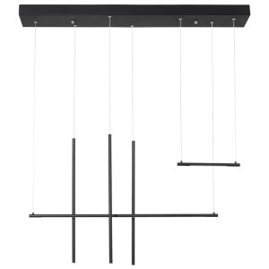 Černé kovové závěsné LED světlo Nova Luce Elettra 110 cm  - Výška200 cm- Rozměr základny 15 x 110 cm