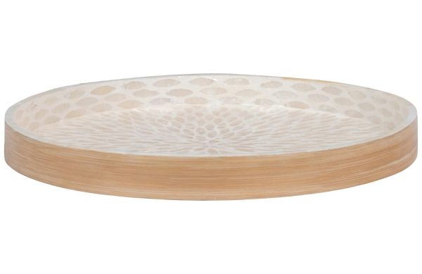 Nordic Living Béžový bambusový podnos Mandu 40 cm  - Průměr40 cm- Výška 3