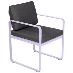 Tmavě šedá čalouněná zahradní židle Fermob Bellevie s fialovou podnoží  - Výška83 cm- Šířka 55
