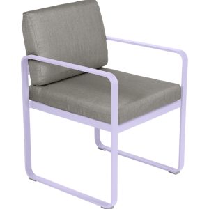 Šedohnědá čalouněná zahradní židle Fermob Bellevie s fialovou podnoží  - Výška83 cm- Šířka 55