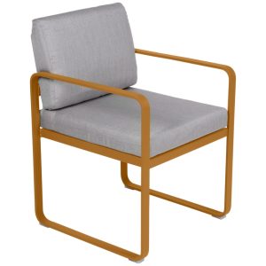 Šedá čalouněná zahradní židle Fermob Bellevie s hnědou podnoží  - Výška83 cm- Šířka 55