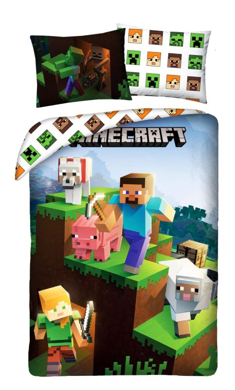 Halantex Bavlněné povlečení 140x200 + 70x90 cm - Minecraft Farma animals  - MateriálBavlna- Barva Bílé