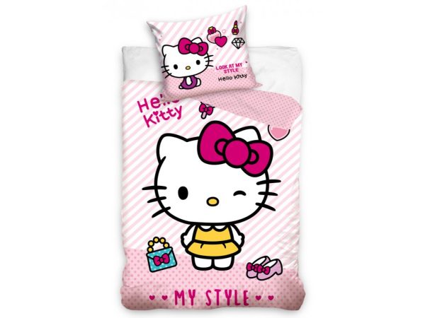 Carbotex Bavlněné povlečení 140x200 + 70x90 cm -  Hello Kitty My Style  - MateriálBavlna- Barva Bílé