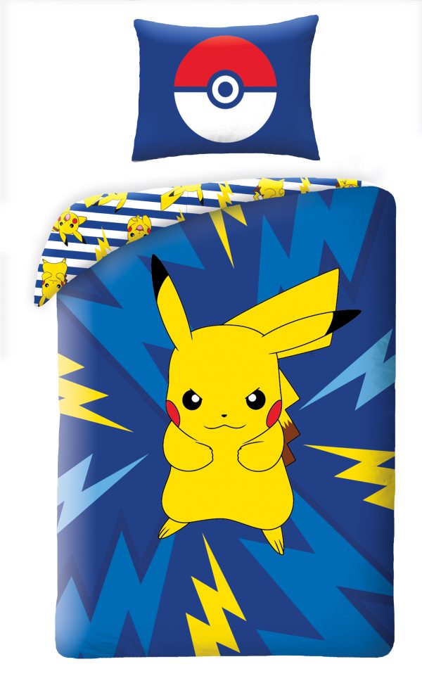 Halantex Bavlněné povlečení 140x200 + 70x90 cm - Pokémon Pikachu a Pokéball  - MateriálBavlna- Barva Modré