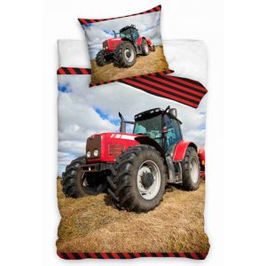 TipTrade Bavlněné povlečení 140x200 + 70x90 cm - Červený traktor na poli  - MateriálBavlna- Barva Červené