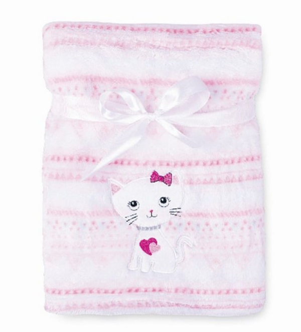 Babymatex Deka RICCO s výšivkou 75x100 cm - Růžová Kočička  - BarvaBílé- Materiál Polyester