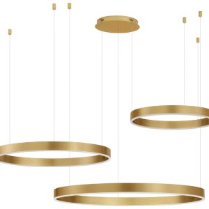 Zlaté kovové závěsné LED světlo Nova Luce Motif  - Výška250 cm- Průměr stínidel 60 / 80 / 100 cm