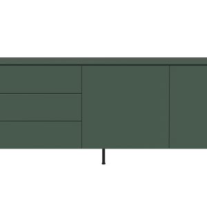 Zelená lakovaná komoda Tenzo Plain 210 x 45 cm s kovovou podnoží  - Výška76 cm- Šířka 210 cm