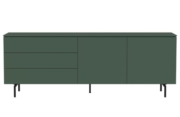 Zelená lakovaná komoda Tenzo Plain 210 x 45 cm s kovovou podnoží  - Výška76 cm- Šířka 210 cm