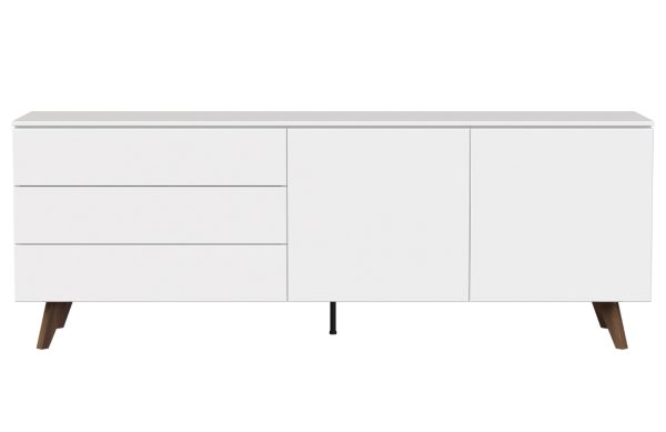 Bílá lakovaná komoda Tenzo Plain 210 x 45 cm s dřevěnou podnoží  - Výška76 cm- Šířka 210 cm