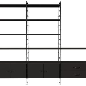 Černý regál s dvířky a zásuvkami Tenzo Dakota 204 x 249 cm  - Výška204 cm- Šířka 249 cm