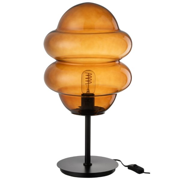 Hnědá skleněná stolní lampa J-line Sponky  - Výška52 cm- Průměr 28 cm