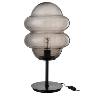 Šedá skleněná stolní lampa J-line Sponky  - Výška52 cm- Průměr 28 cm