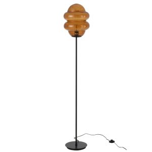 Hnědá skleněná stojací lampa J-line Sponky 160 cm  - Výška160 cm- Průměr 28 cm