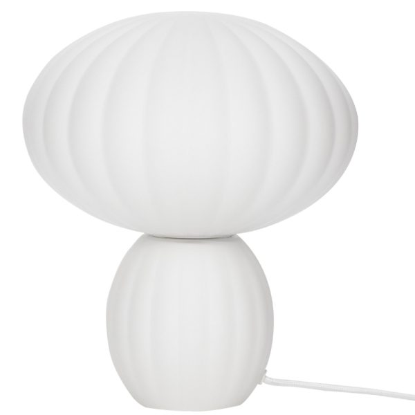 Bílá skleněná stolní lampa Hübsch Kumu 28 cm  - Výška28 cm- Průměr stínidla 23 cm