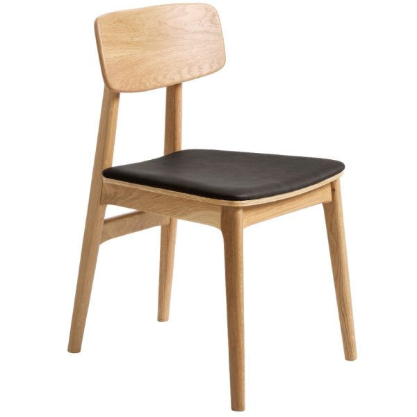 Dubová jídelní židle Unique Furniture Livo s černým koženkovým sedákem  - Výška82 cm- Šířka 46 cm