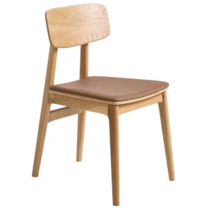 Dubová jídelní židle Unique Furniture Livo s hnědým koženkovým sedákem  - Výška82 cm- Šířka 46 cm